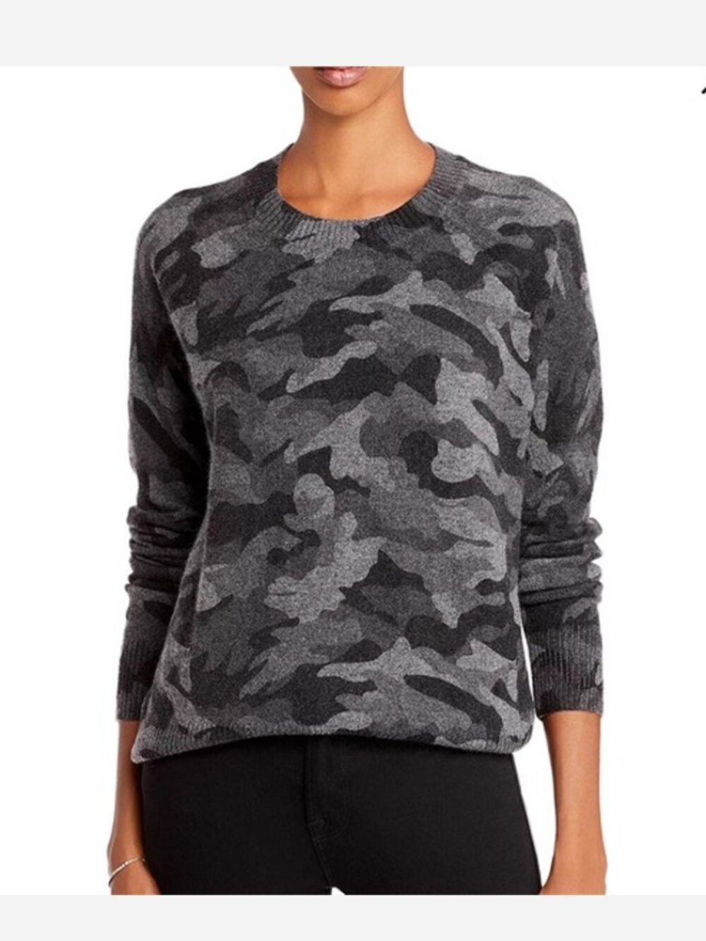 Aqua 100% Cashmere Camo Crewneck Sweater